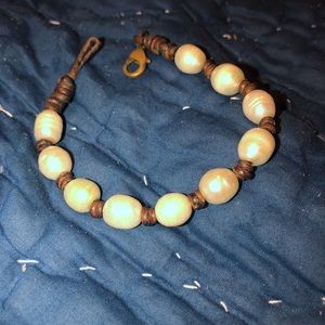 Leather and Pearl Bracelet